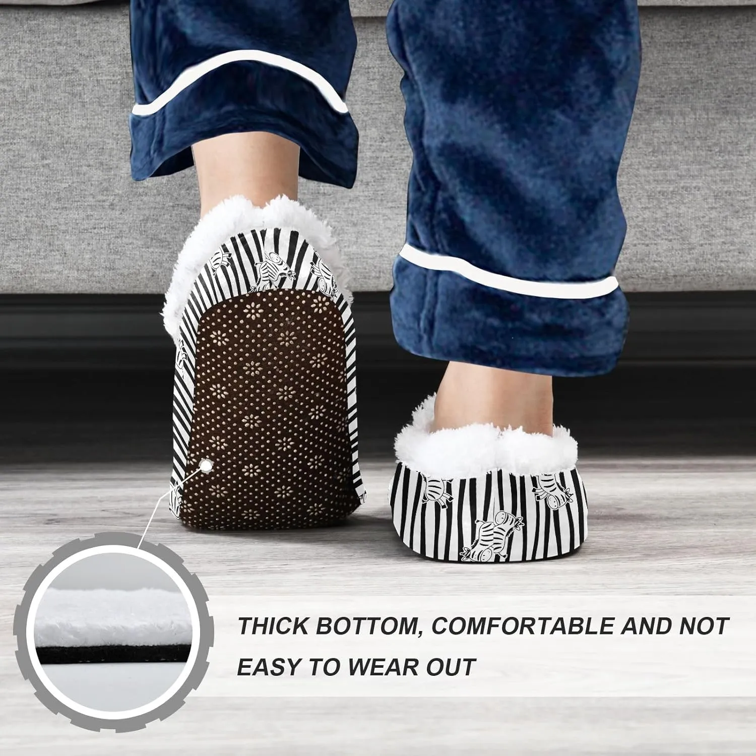 Kids Winter Slippers Zebra Seamless Pattern Cartoon Striped Warm Soft Non Slip House Slippers for Boys Girls Indoor