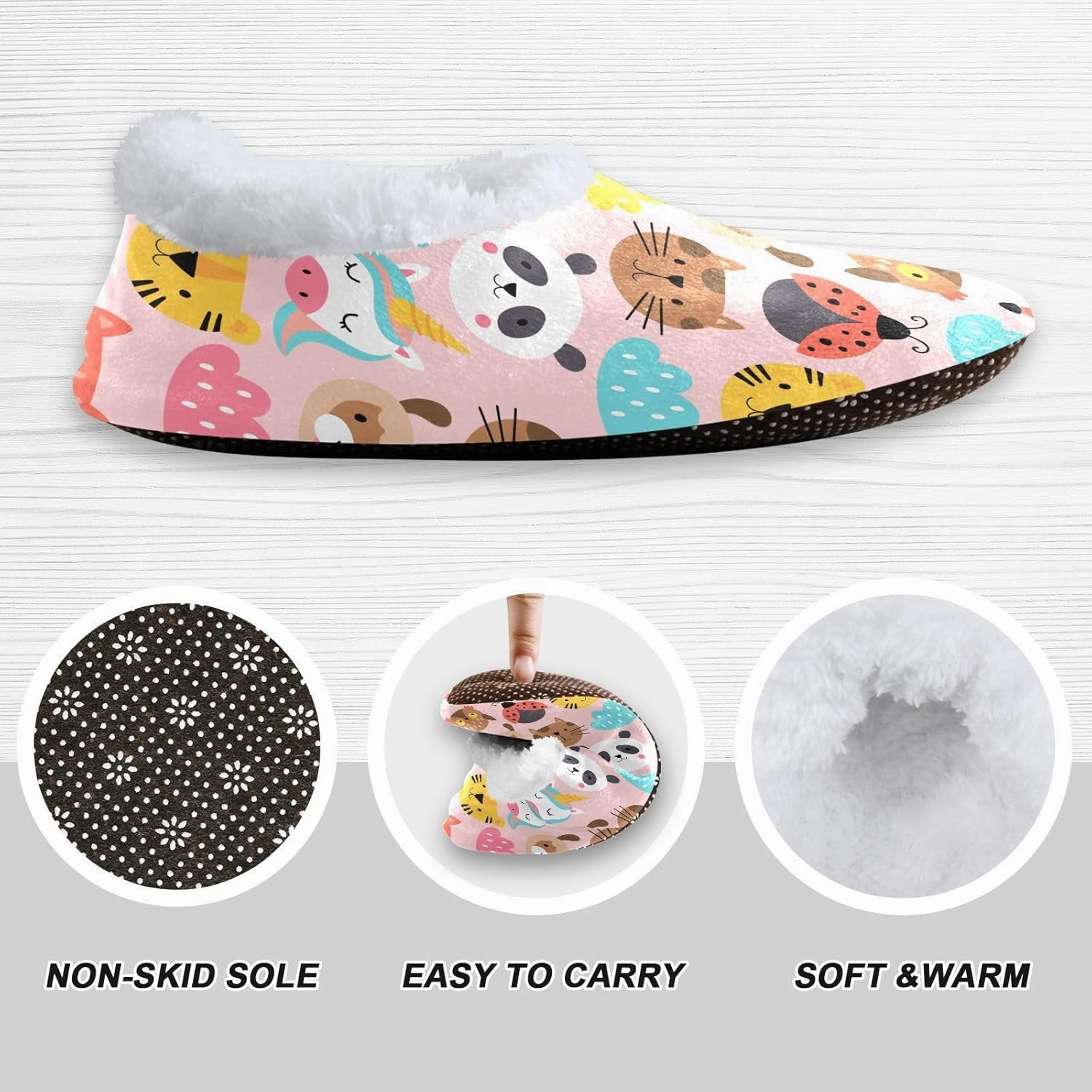 Kids Winter Slippers Cute Animals Heads Cat Tiger Fox Unicorn Warm Soft Non Slip House Slippers for Boys Girls Indoor