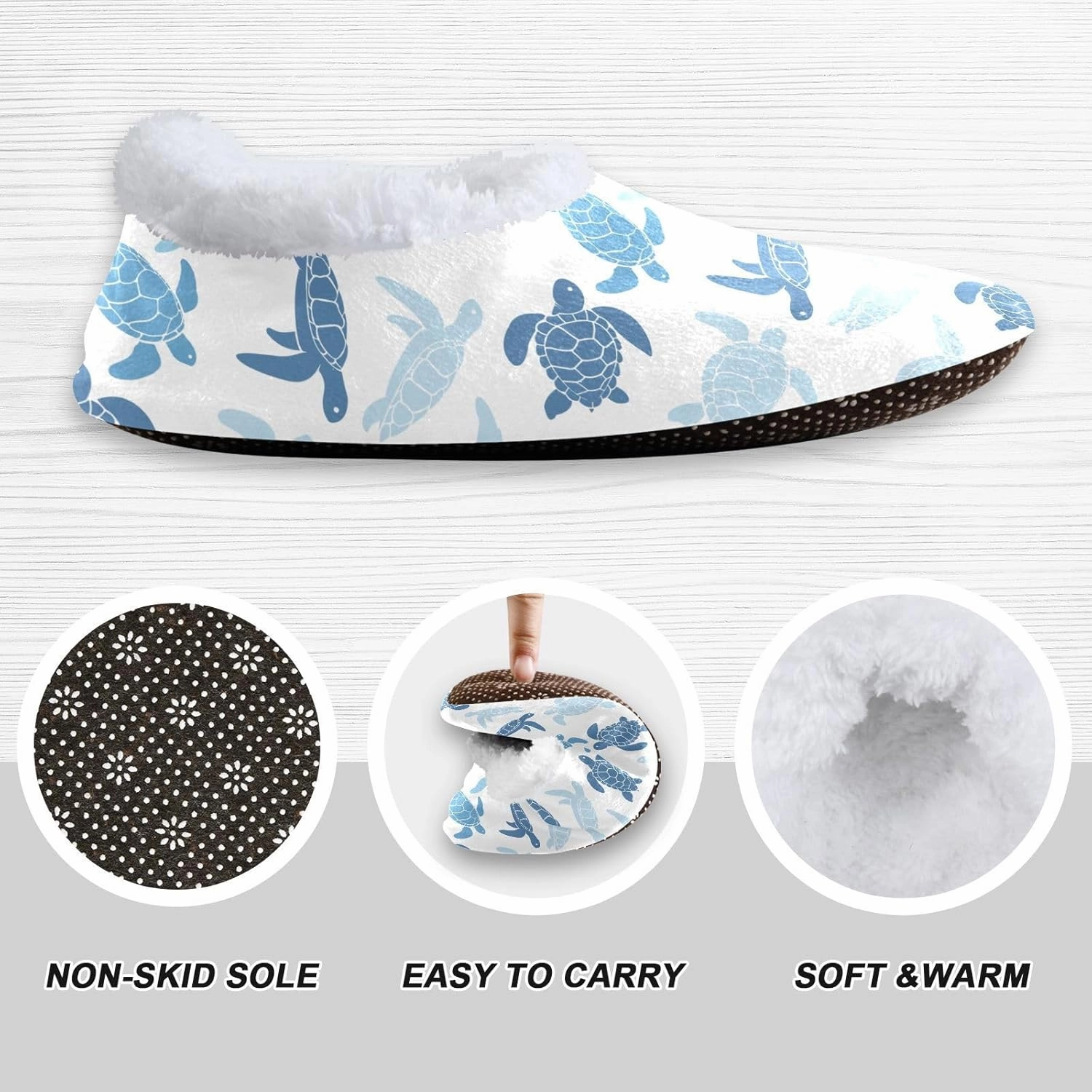 Kids Winter Slippers for Boys Girls Blue Sea Turtle Ocean Animal Warm Soft Non Slip House Slippers Children Indoor