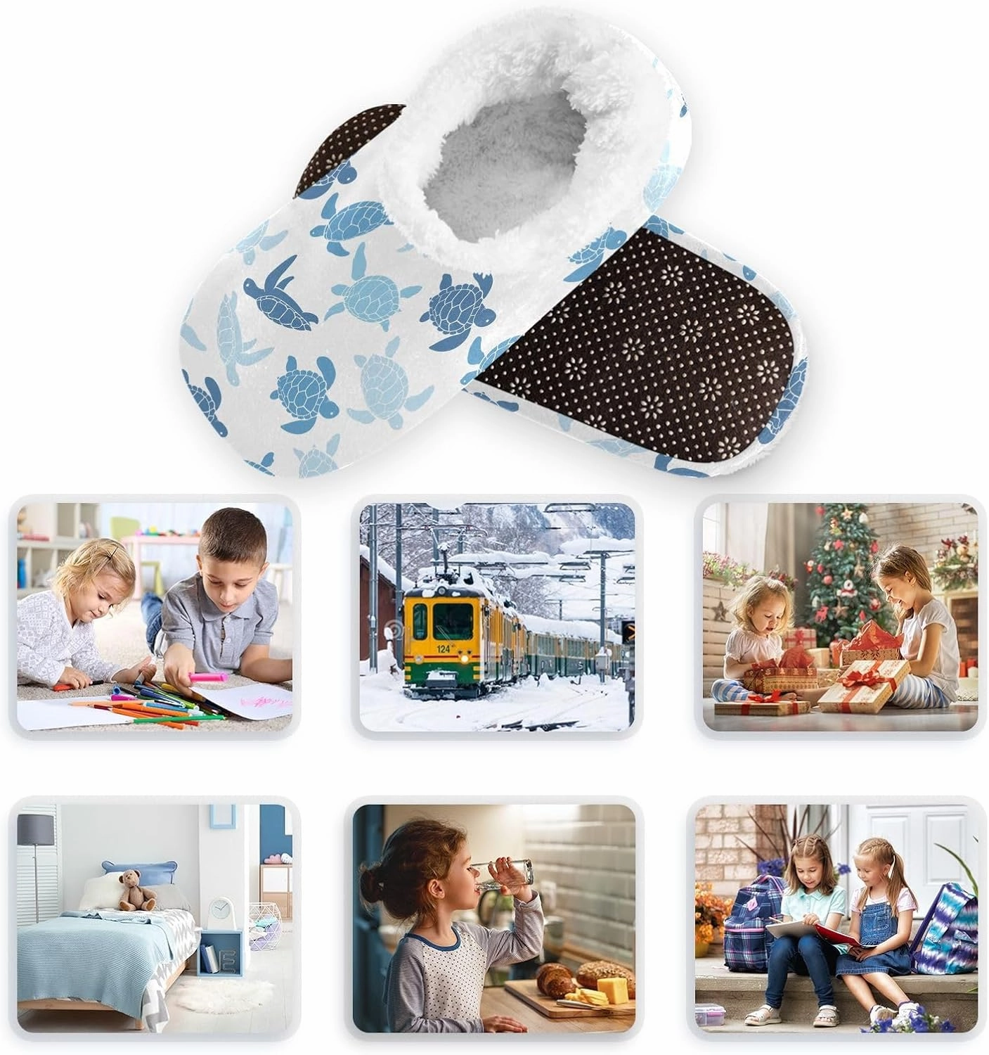 Kids Winter Slippers for Boys Girls Blue Sea Turtle Ocean Animal Warm Soft Non Slip House Slippers Children Indoor
