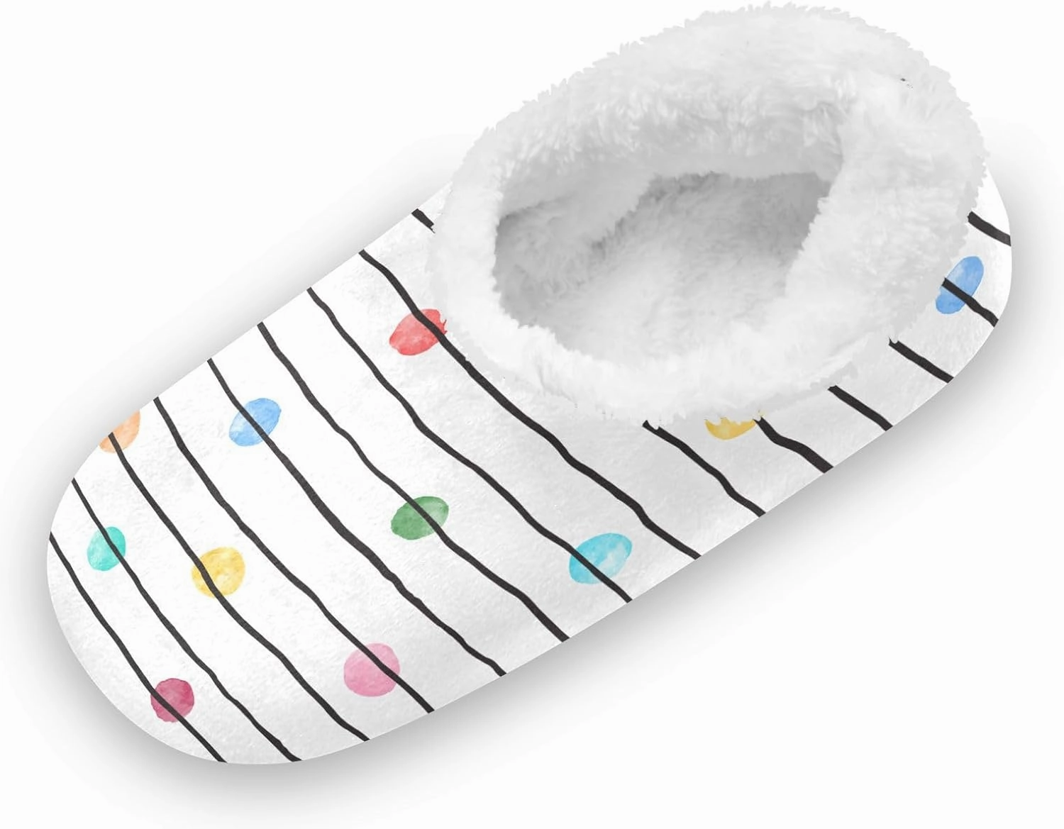 Kids Winter Slippers Polka Dot Watercolor Dots Black Stripes Warm Soft Non Slip House Slippers for Boys Girls Indoor