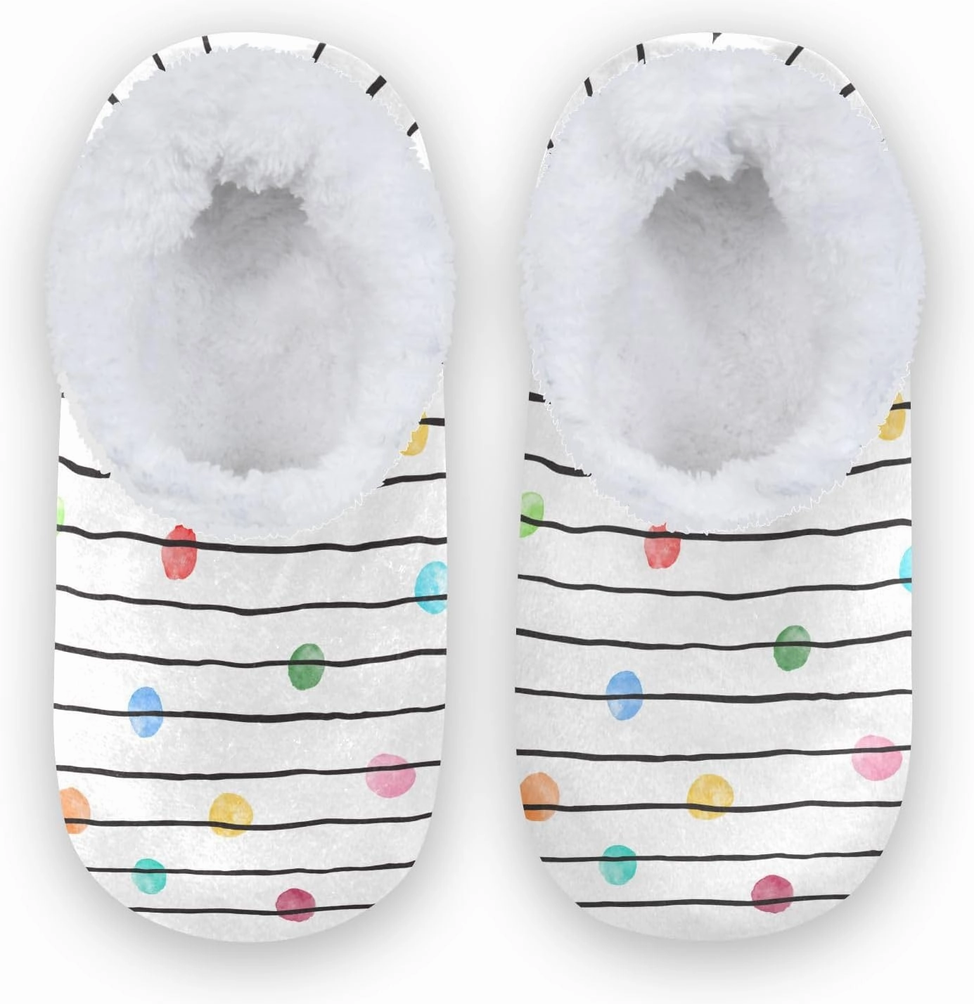 Kids Winter Slippers Polka Dot Watercolor Dots Black Stripes Warm Soft Non Slip House Slippers for Boys Girls Indoor