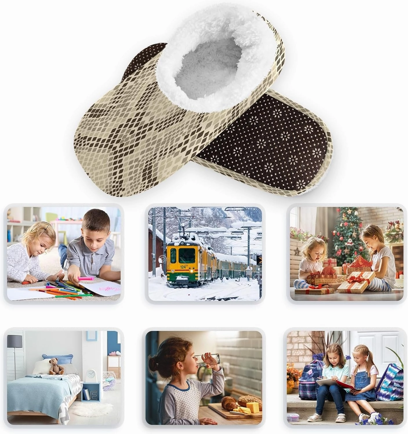 Kids Winter Slippers Retro Snake Skin Animal Print Warm Soft Non Slip House Slippers for Boys Girls Indoor