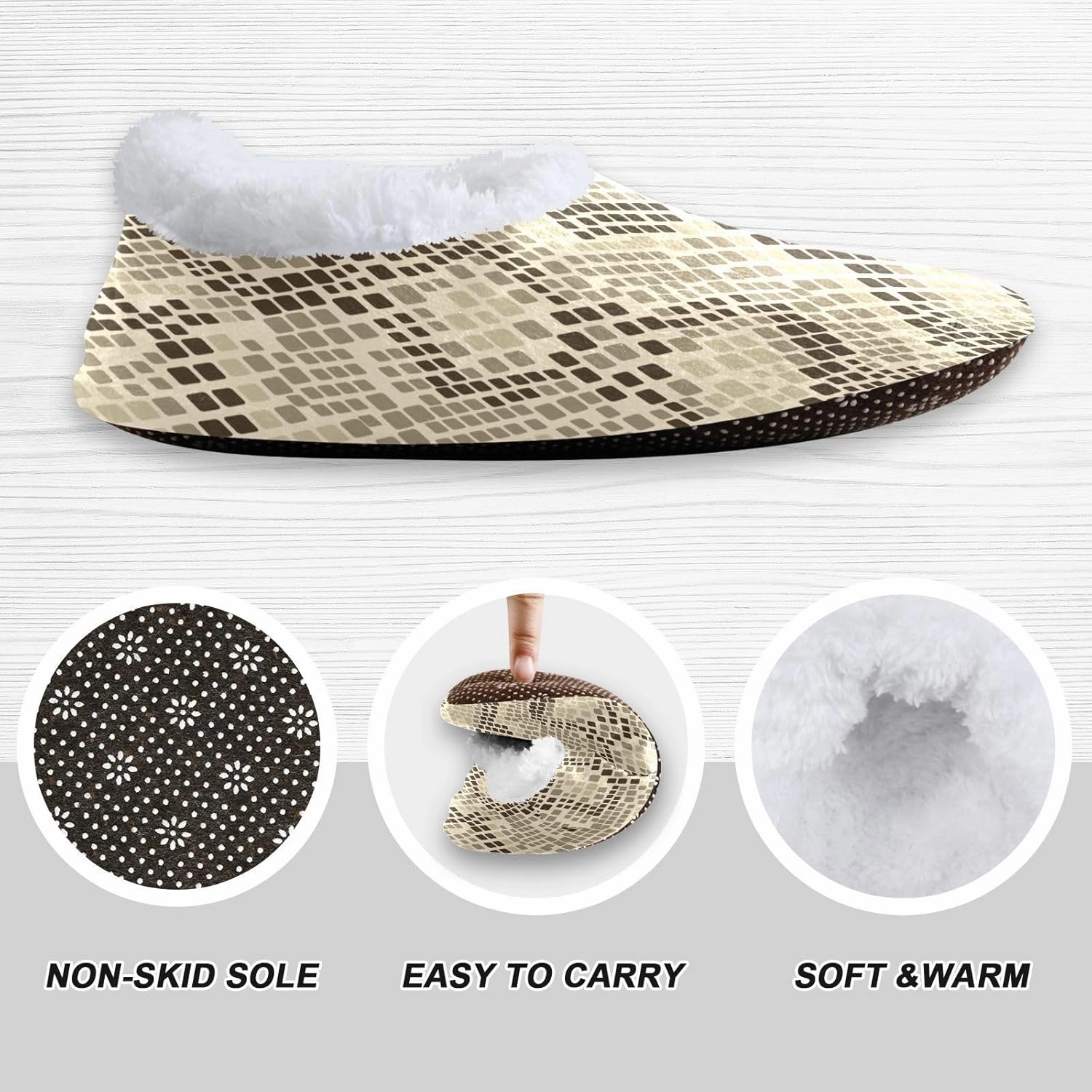 Kids Winter Slippers Retro Snake Skin Animal Print Warm Soft Non Slip House Slippers for Boys Girls Indoor