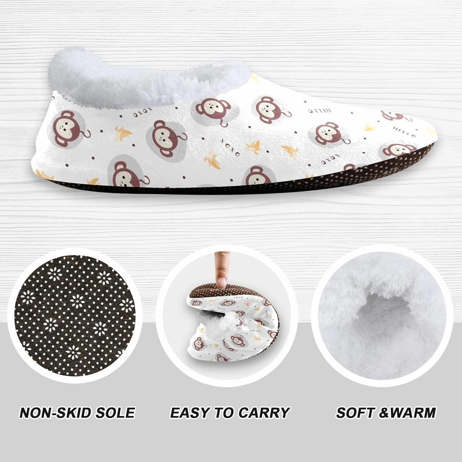 Kids Winter Slippers Seamless Monkey Face and Banana Warm Soft Non Slip House Slippers for Boys Girls Indoor