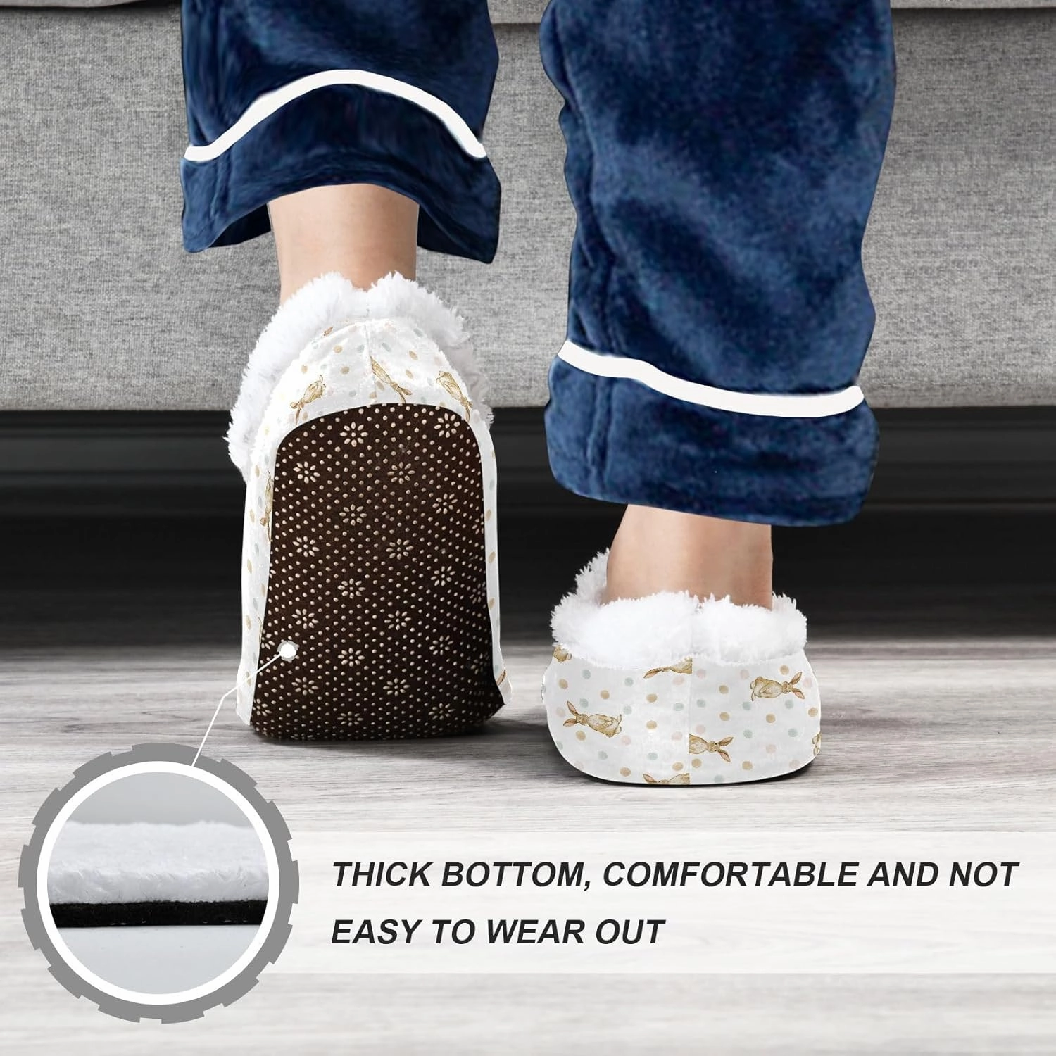 Kids Winter Slippers Watercolor Polka Dots and Bunny Rabbit Warm Soft Non Slip House Slippers for Boys Girls Indoor