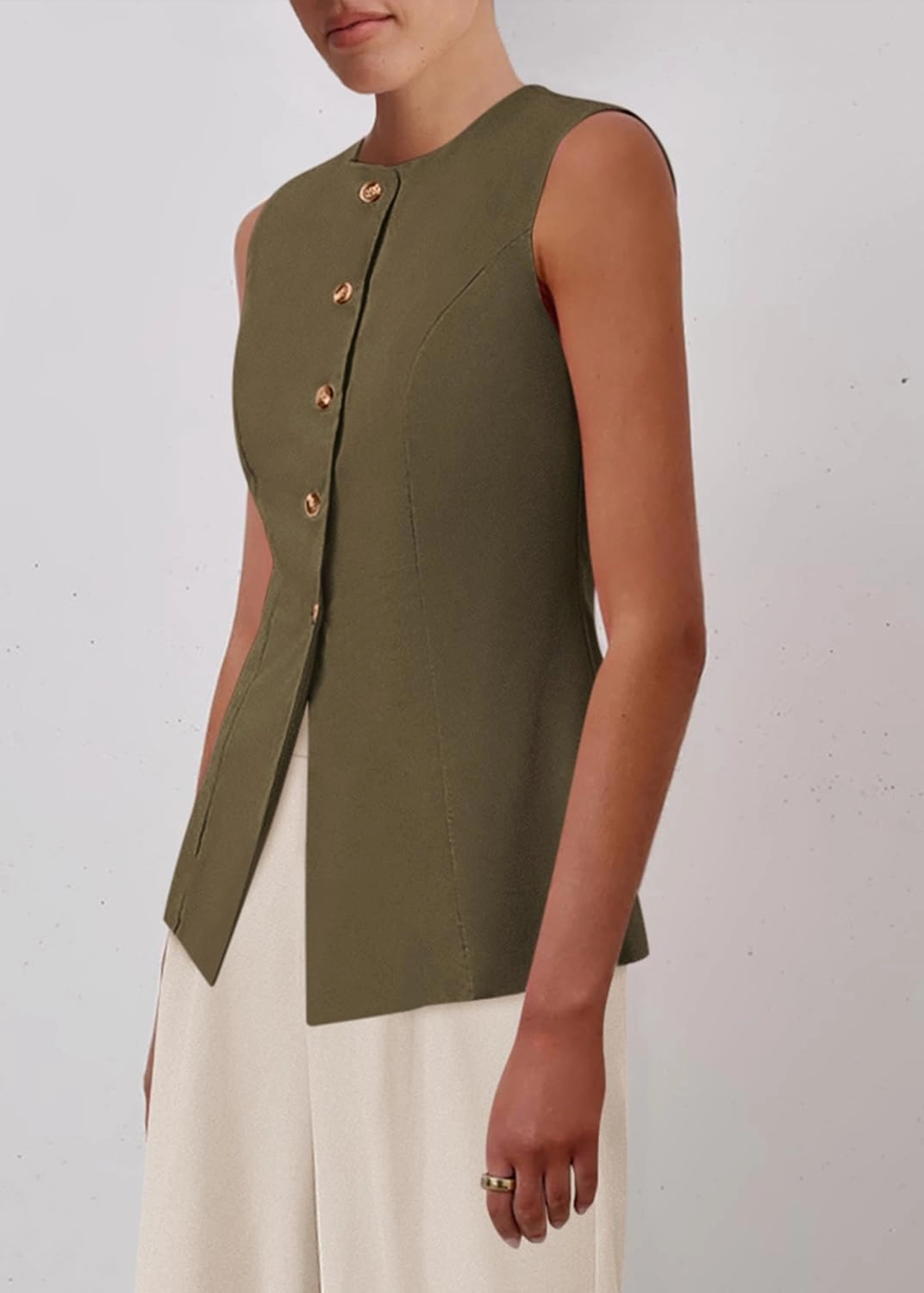 KIRUNDO Blazer Vest for Women Trendy 2025 Dressy Business Casual Summer Button Down Sleeveless Work Suit Waistcoat Tops