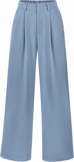 KIRUNDO Women's Elastic High Waisted Wide Leg Dress Pants Loose Fit Pleated Front Business Casual Work Pants Trousers