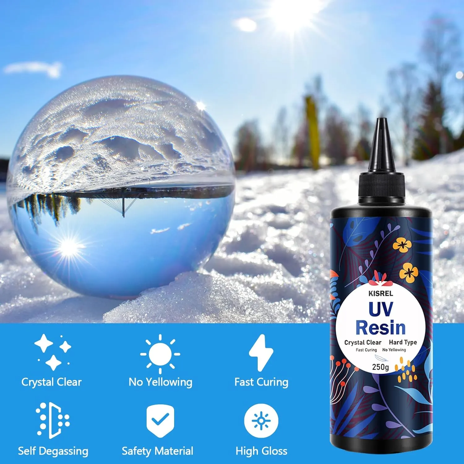 KISREL UV Resin 2000g - Upgraded Hard Type Crystal Clear Ultraviolet Curing UV Epoxy Resin for Craft Jewelry Making
