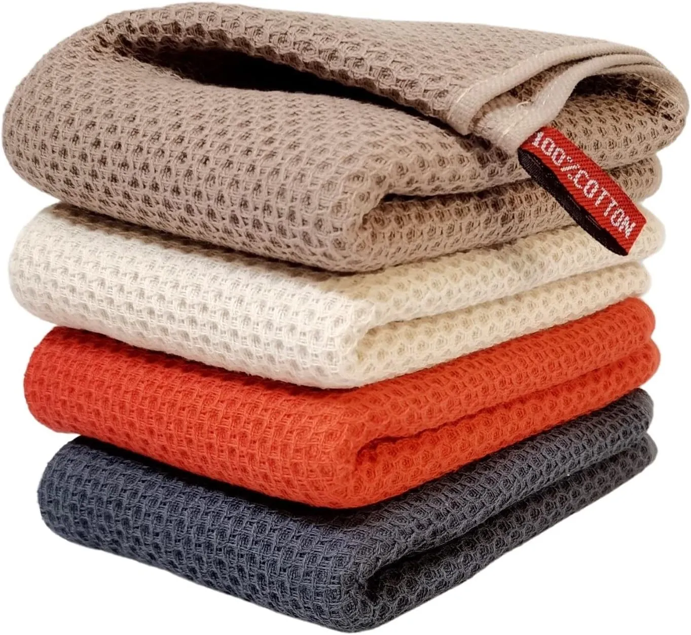 Kitchen Hand Towels 100% Cotton Waffle Weave Dish Towel for Cleaning Drying - Extra Absorbent and Soft - 13 x 28 inch (Beige-8 Pack)