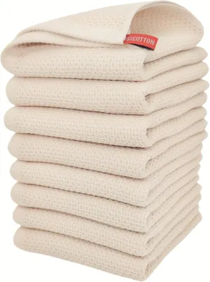 Kitchen Hand Towels 100% Cotton Waffle Weave Dish Towel for Cleaning Drying - Extra Absorbent and Soft - 13 x 28 inch (Beige-8 Pack)