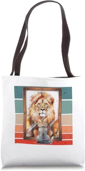 Kitten reflection lion mirror self-perception inner strength Tote Bag