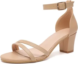kkdom Women Fashion Open Toe Ankle Strap Chunky Heels Sexy Sandals Comfort Women Dressy Summer Shoe for Party Dating Daily Work