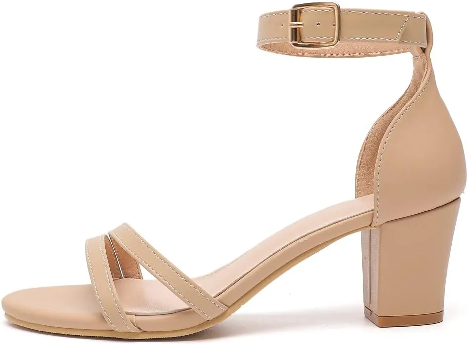 kkdom Women Fashion Open Toe Ankle Strap Chunky Heels Sexy Sandals Comfort Women Dressy Summer Shoe for Party Dating Daily Work