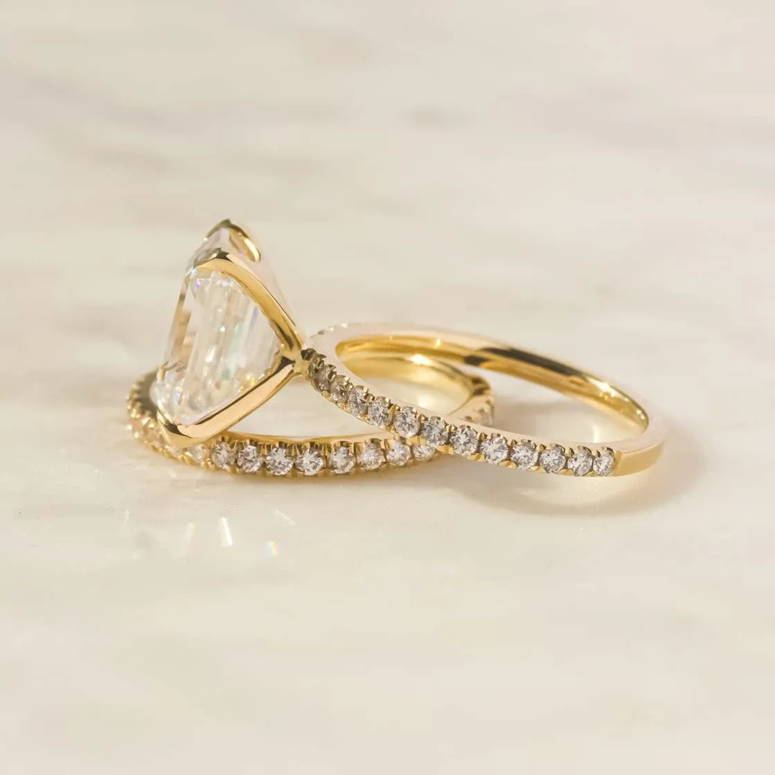 Kobelli Large 3.5ct Emerald Moissanite (GH/VS) Butterfly Basket Bridal Set 14k Gold
