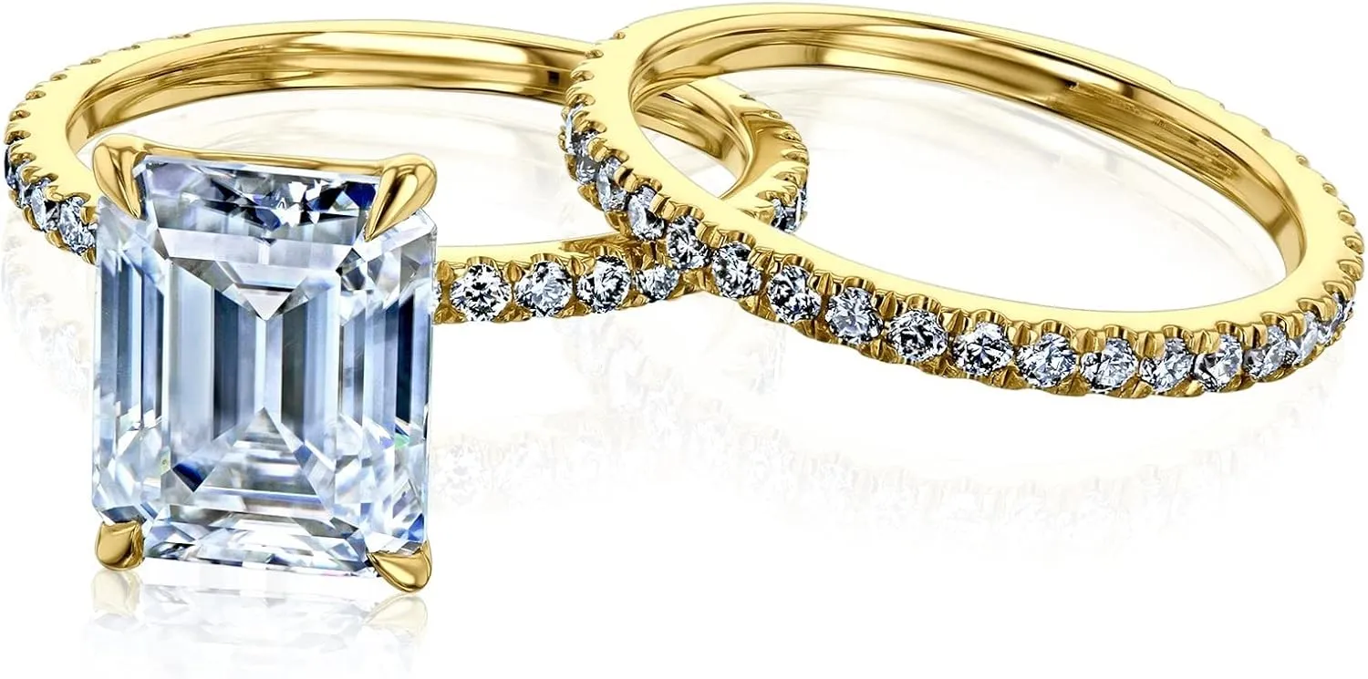 Kobelli Large 3.5ct Emerald Moissanite (GH/VS) Butterfly Basket Bridal Set 14k Gold