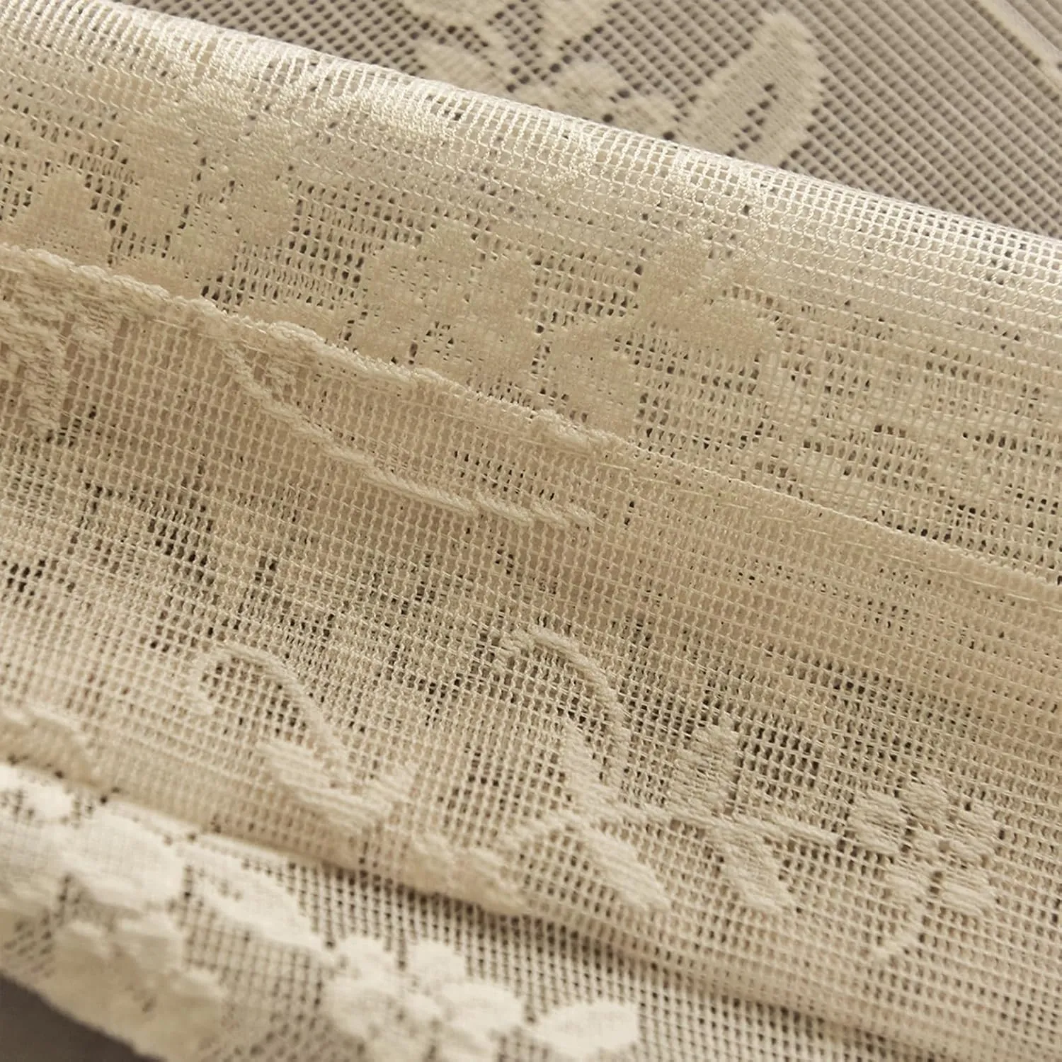 Kotile 84 Inch Beige Lace Curtains 2 Panels Set Rustic Vine Floral Embroidered Vintage Lace Curtains 84 Inches Long for Living Room, Rod Pocket Privacy Sheer Lace Curtain, Each 52 x 84 Inch