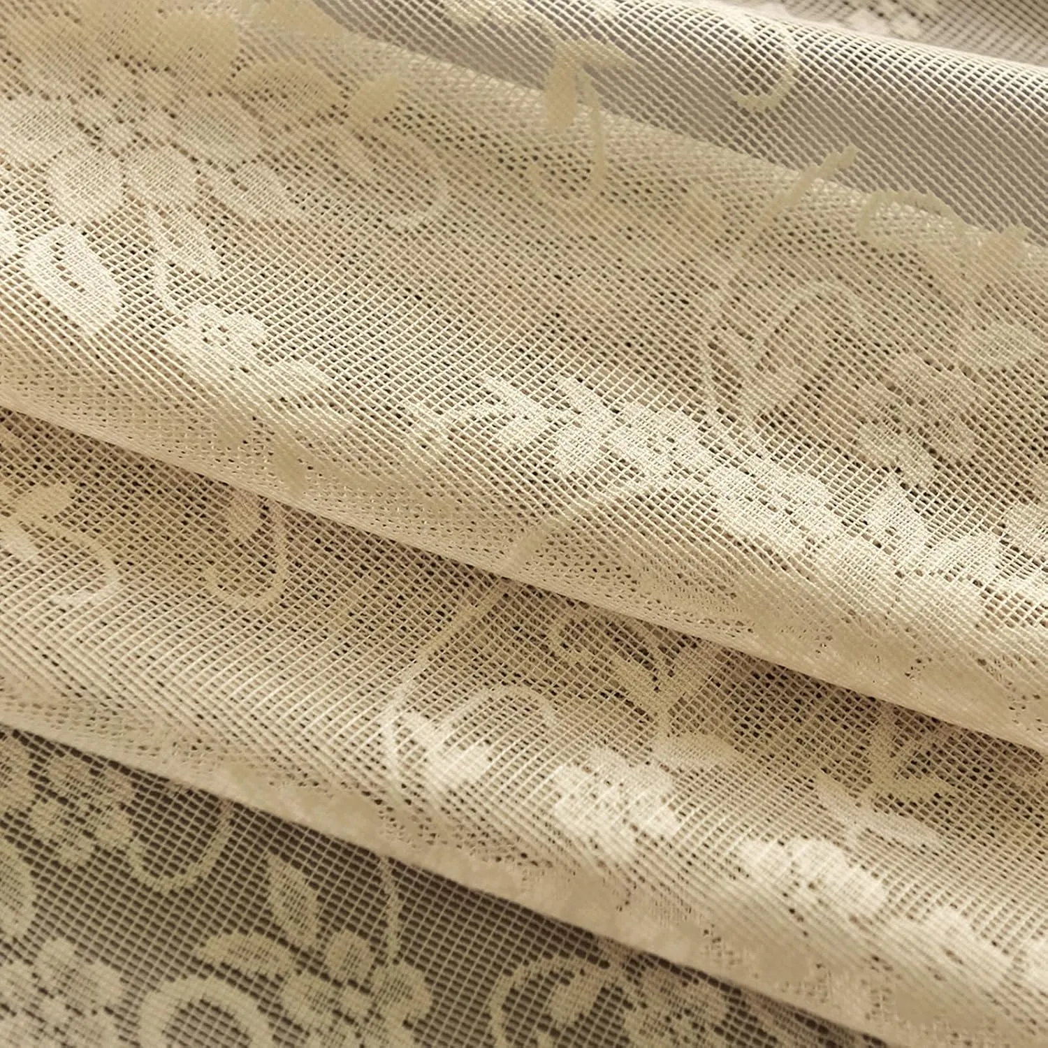 Kotile 84 Inch Beige Lace Curtains 2 Panels Set Rustic Vine Floral Embroidered Vintage Lace Curtains 84 Inches Long for Living Room, Rod Pocket Privacy Sheer Lace Curtain, Each 52 x 84 Inch