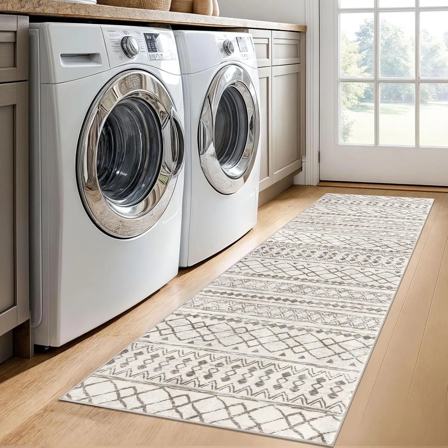 KUTA Moroccan Runner Rug 2x6 Non-Slip Vintage Beige Boho Hallway Kitchen Rugs Ultra Soft Print Distressed Geometric Runners for Hallways, Entryway Bedroom Laundry