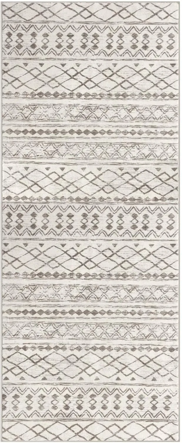 KUTA Moroccan Runner Rug 2x6 Non-Slip Vintage Beige Boho Hallway Kitchen Rugs Ultra Soft Print Distressed Geometric Runners for Hallways, Entryway Bedroom Laundry