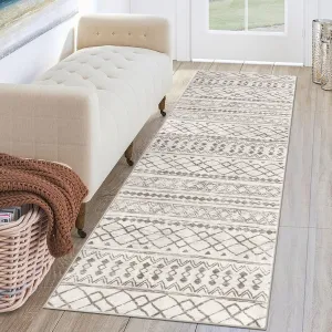 KUTA Moroccan Runner Rug 2x6 Non-Slip Vintage Beige Boho Hallway Kitchen Rugs Ultra Soft Print Distressed Geometric Runners for Hallways, Entryway Bedroom Laundry
