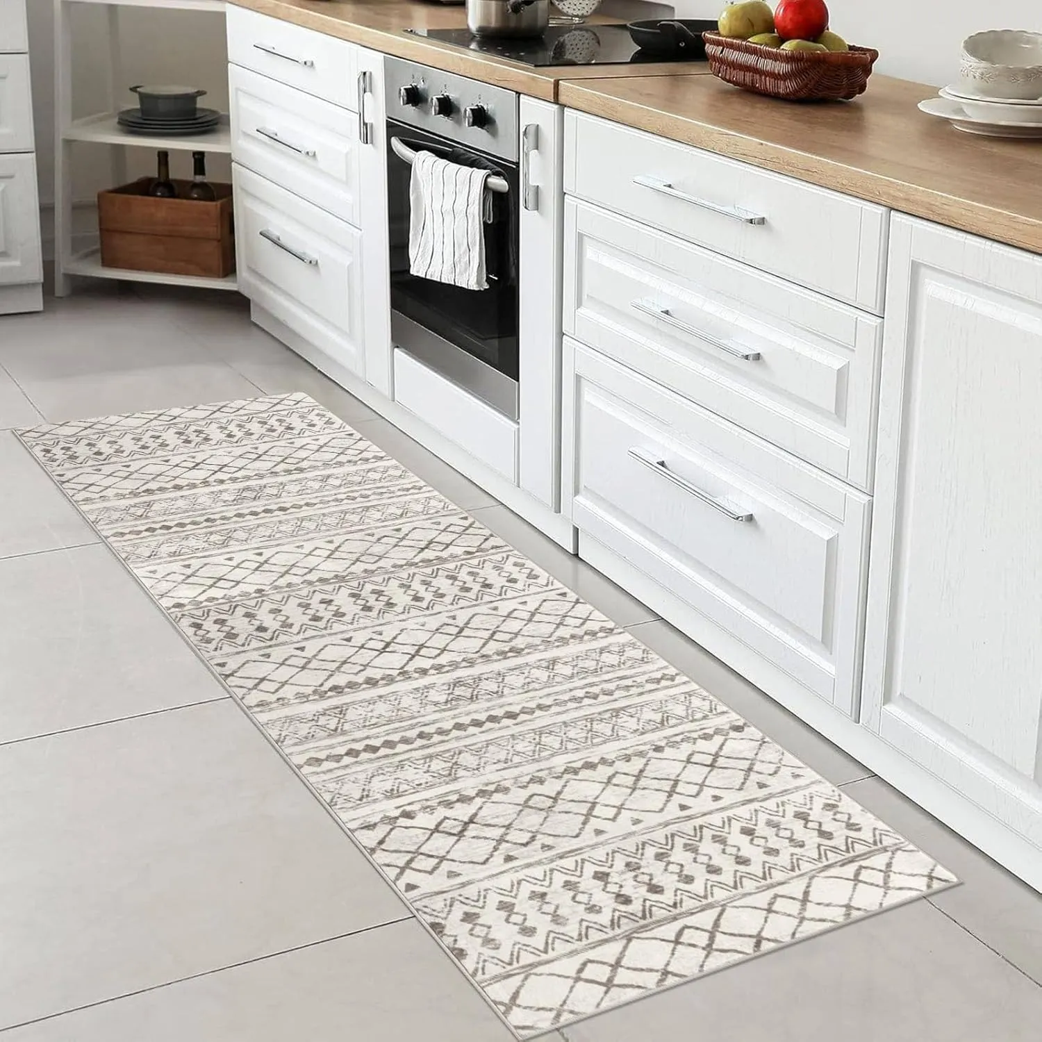 KUTA Moroccan Runner Rug 2x6 Non-Slip Vintage Beige Boho Hallway Kitchen Rugs Ultra Soft Print Distressed Geometric Runners for Hallways, Entryway Bedroom Laundry