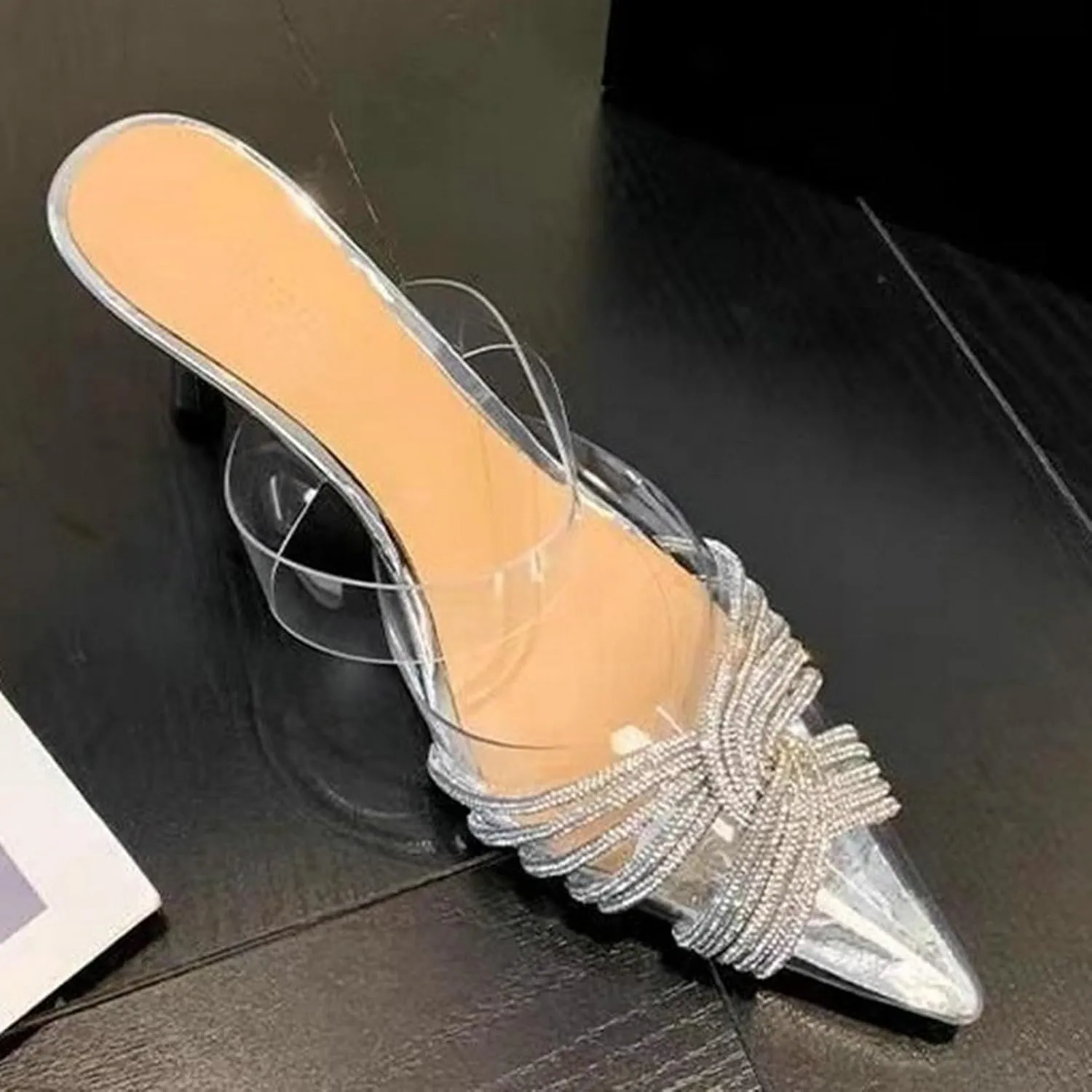 KysBloes Women Clear Slingback Pumps Rhinestone Stiletto High Heel Pumps Pointed Toe Glitter Pumps Sexy Dress Shoes