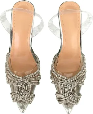 KysBloes Women Clear Slingback Pumps Rhinestone Stiletto High Heel Pumps Pointed Toe Glitter Pumps Sexy Dress Shoes