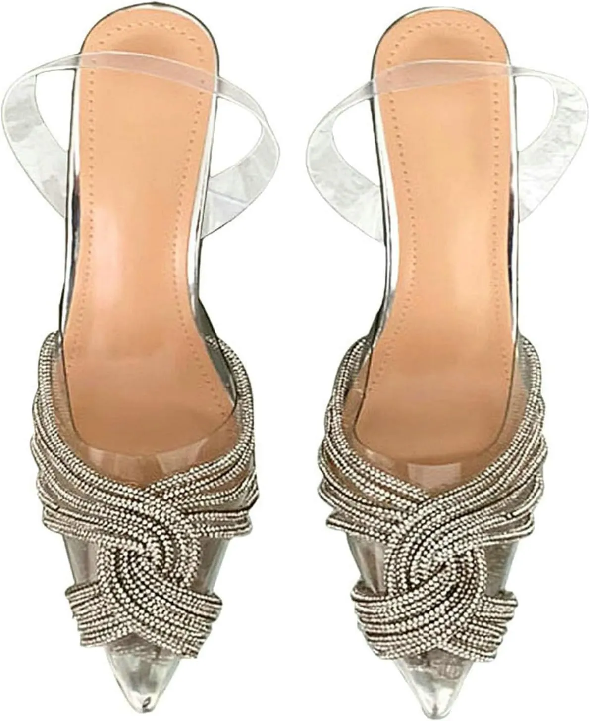 KysBloes Women Clear Slingback Pumps Rhinestone Stiletto High Heel Pumps Pointed Toe Glitter Pumps Sexy Dress Shoes
