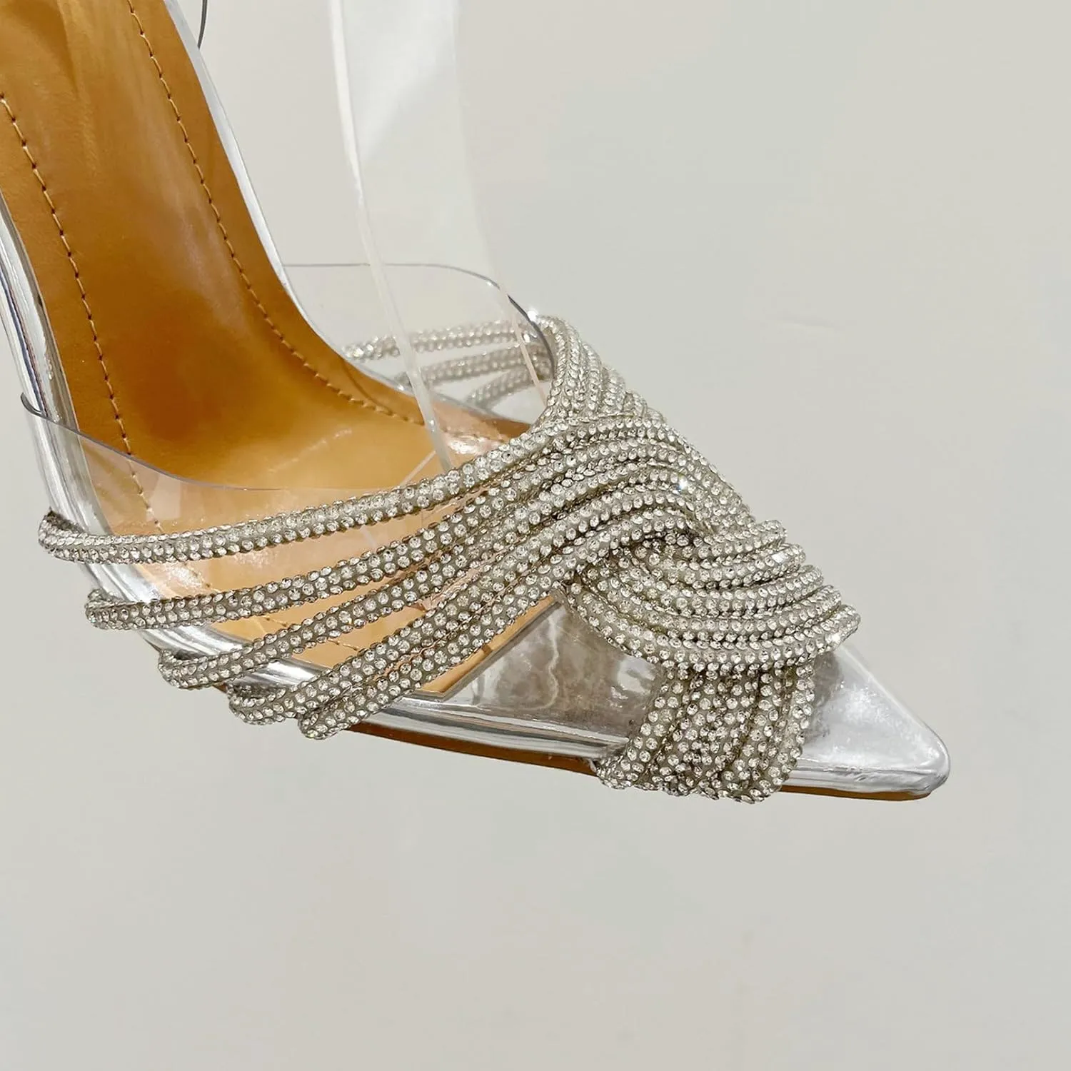 KysBloes Women Clear Slingback Pumps Rhinestone Stiletto High Heel Pumps Pointed Toe Glitter Pumps Sexy Dress Shoes