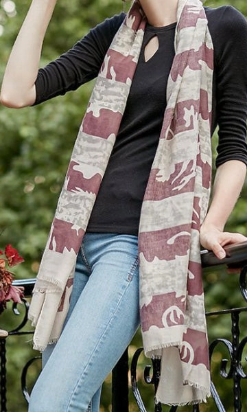 L16SS Beige and Maroon Stripe Scarf (Pack)