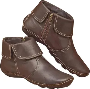 Ladmiple Ankle Boots For Women No Heel Casual Side Zipper Western Cowgirl Cowboy Booties Short Combat Walking Shoes