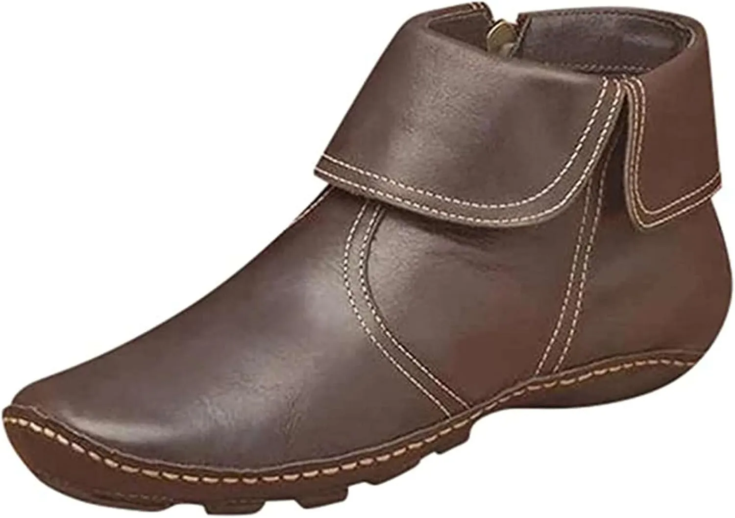 Ladmiple Ankle Boots For Women No Heel Casual Side Zipper Western Cowgirl Cowboy Booties Short Combat Walking Shoes