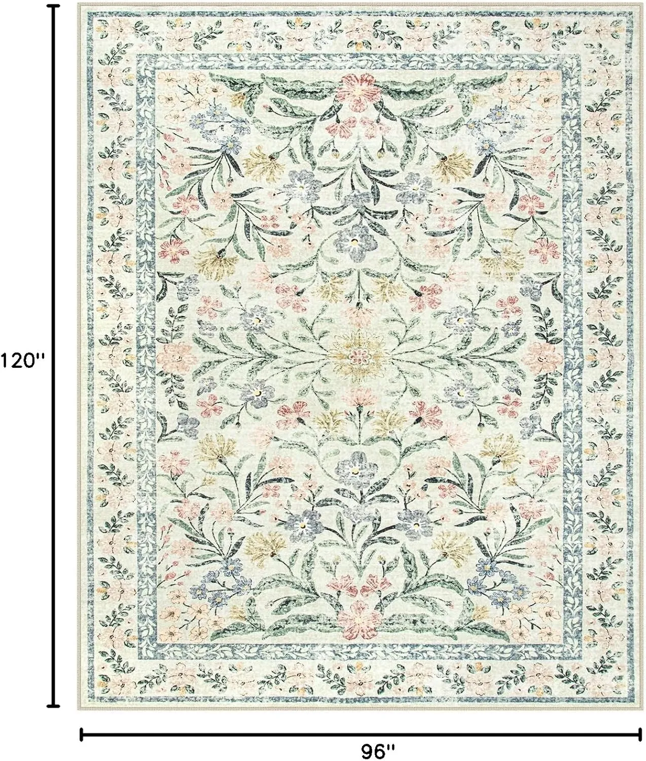 Lahome Boho Rugs for Living Room, Large 8 x 10 Area Rugs for Living Room Non Slip,Soft Ultra-Thin Distressed Floral Throw Carpet for Bedroom Office Dining Room, Cream/Multi