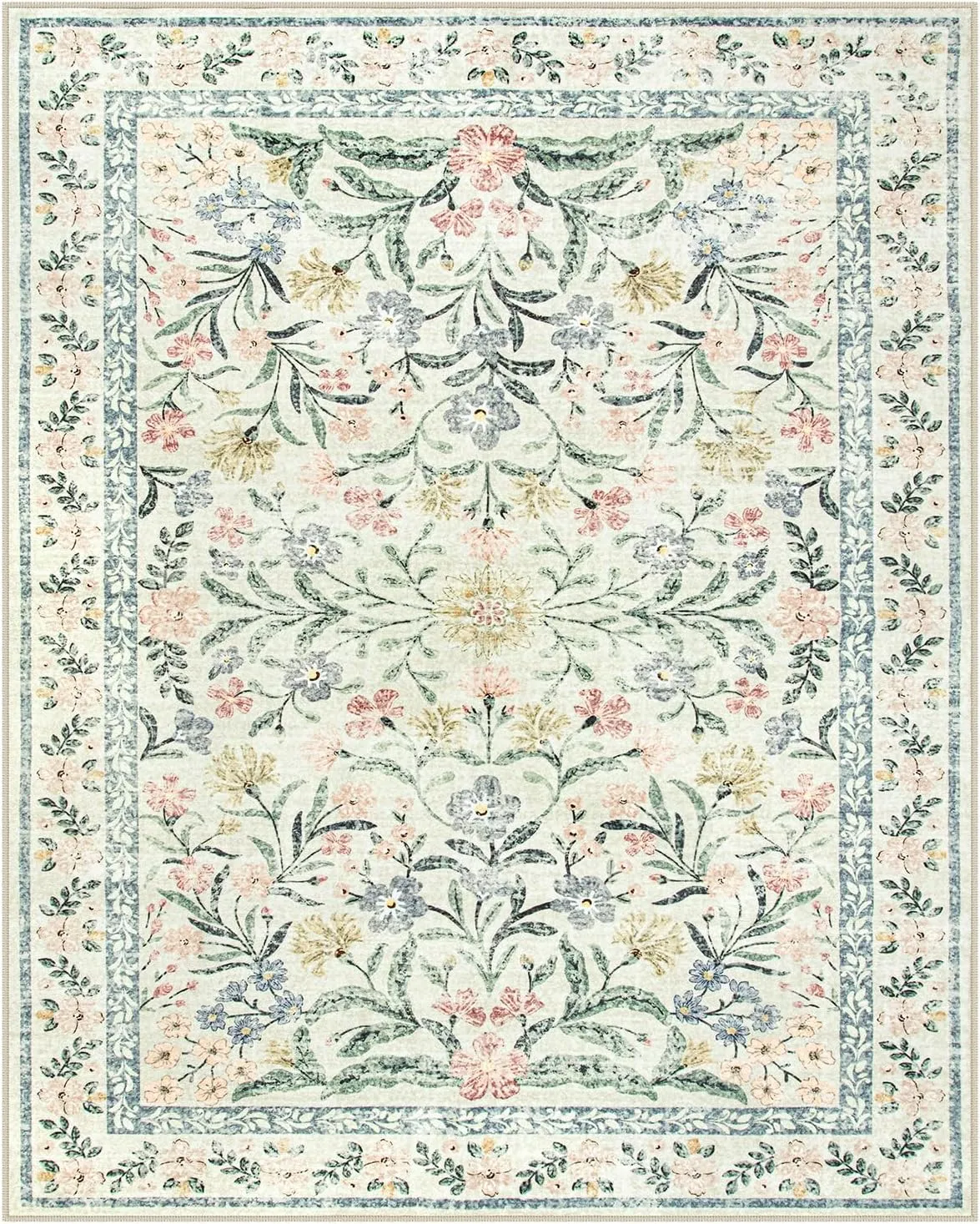 Lahome Boho Rugs for Living Room, Large 8 x 10 Area Rugs for Living Room Non Slip,Soft Ultra-Thin Distressed Floral Throw Carpet for Bedroom Office Dining Room, Cream/Multi