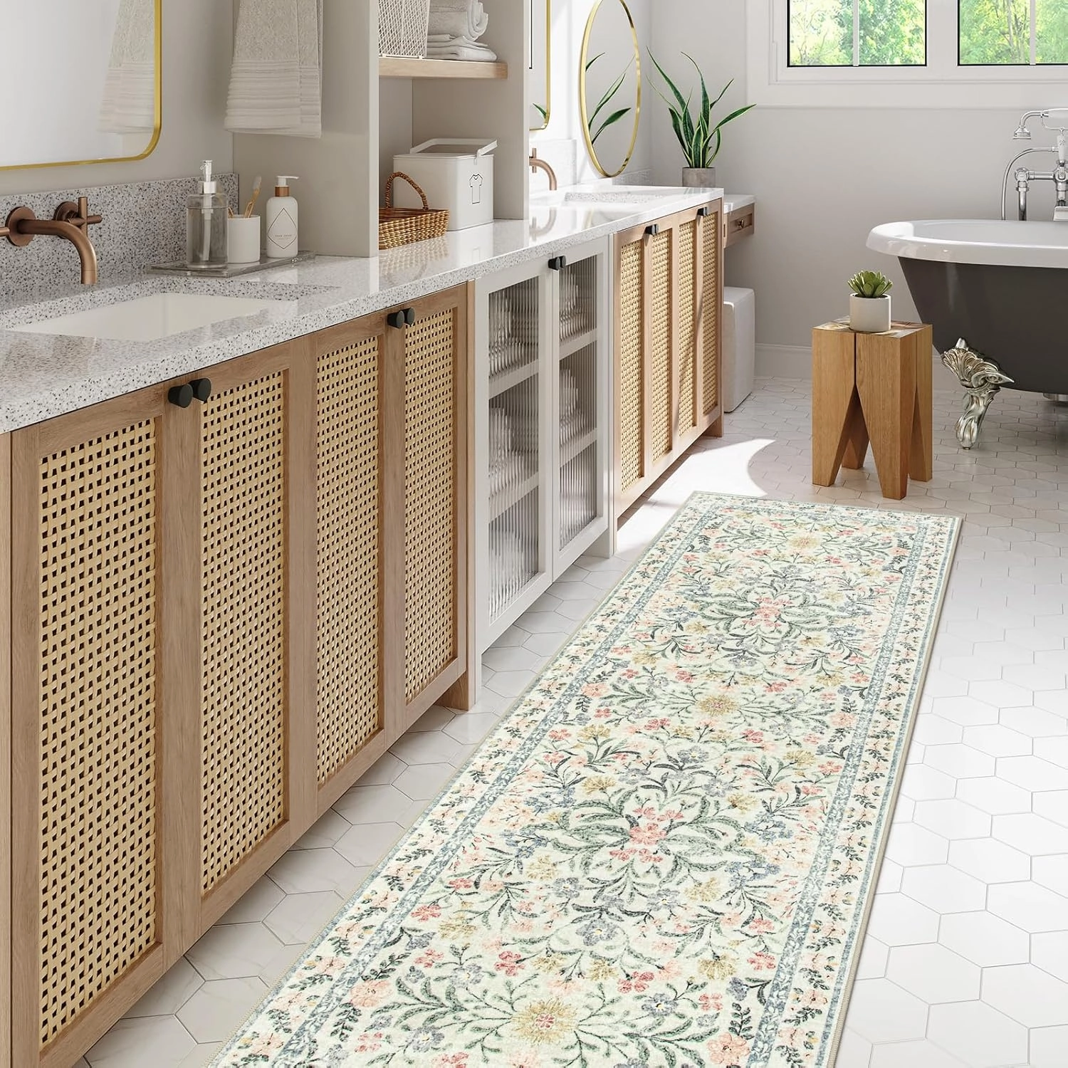 Lahome Washable Runner Rug 2x6, Boho Kitchen Runner Rugs 24 x 72 Non Slip,Vintage Indoor Throw Carpet for Hallway Entry Bedroom Laundry Bedside, Beige/Multi