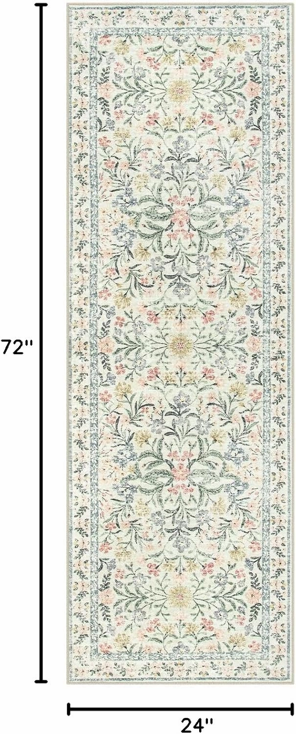 Lahome Washable Runner Rug 2x6, Boho Kitchen Runner Rugs 24 x 72 Non Slip,Vintage Indoor Throw Carpet for Hallway Entry Bedroom Laundry Bedside, Beige/Multi