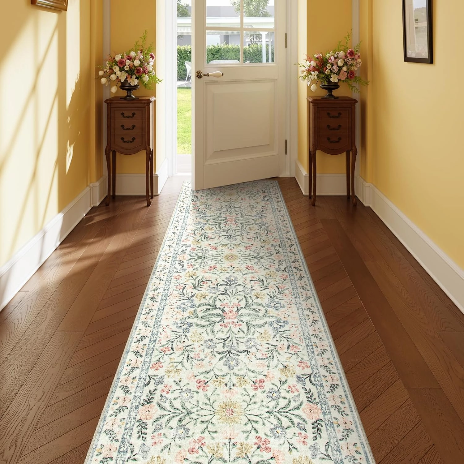 Lahome Washable Runner Rug 2x6, Boho Kitchen Runner Rugs 24 x 72 Non Slip,Vintage Indoor Throw Carpet for Hallway Entry Bedroom Laundry Bedside, Beige/Multi