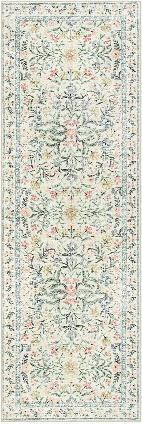 Lahome Washable Runner Rug 2x6, Boho Kitchen Runner Rugs 24 x 72 Non Slip,Vintage Indoor Throw Carpet for Hallway Entry Bedroom Laundry Bedside, Beige/Multi