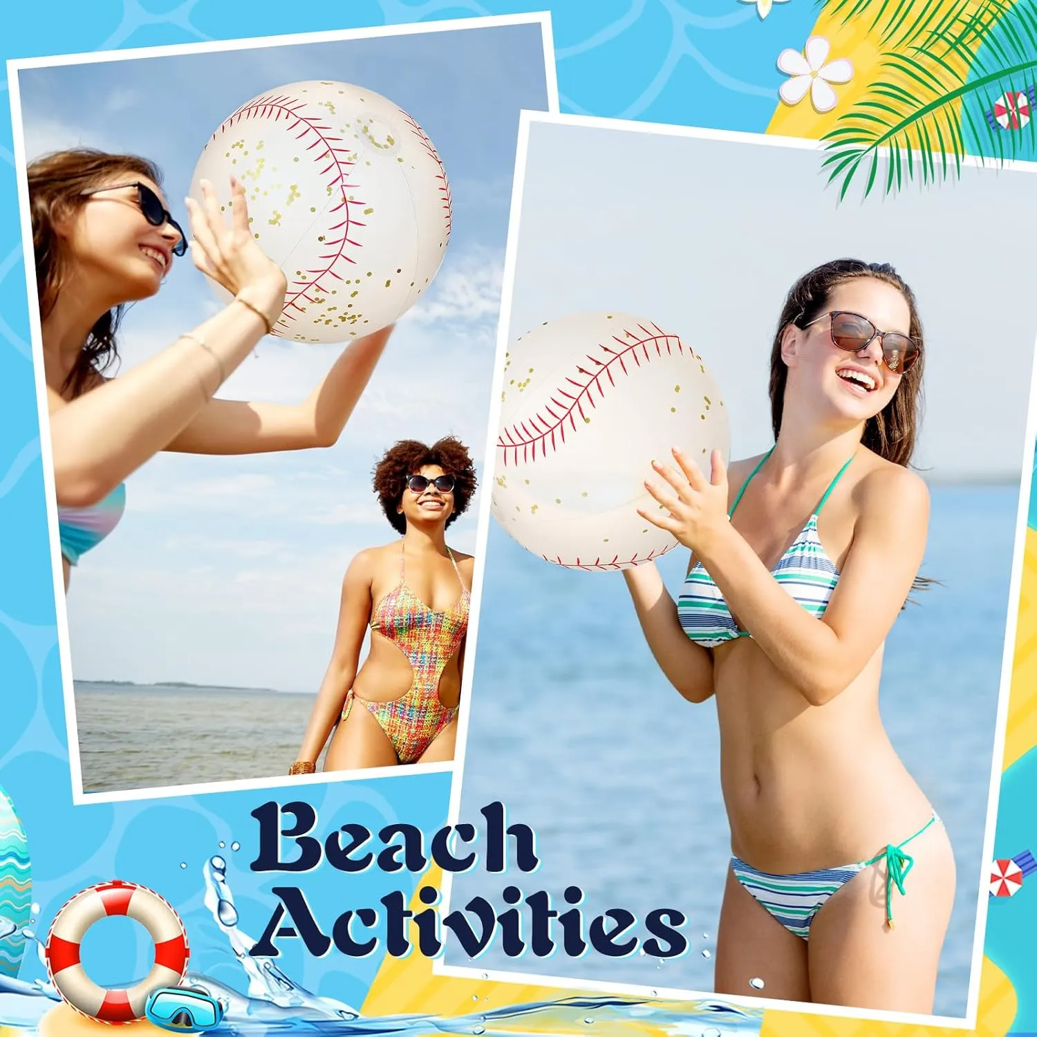 Large Beach Balls 24 Inch Pool Clear Ball Beach Summer Parties Confetti Pool Party Decorations Inflated Party Ball for Summer Parties Birthday Pool Favors