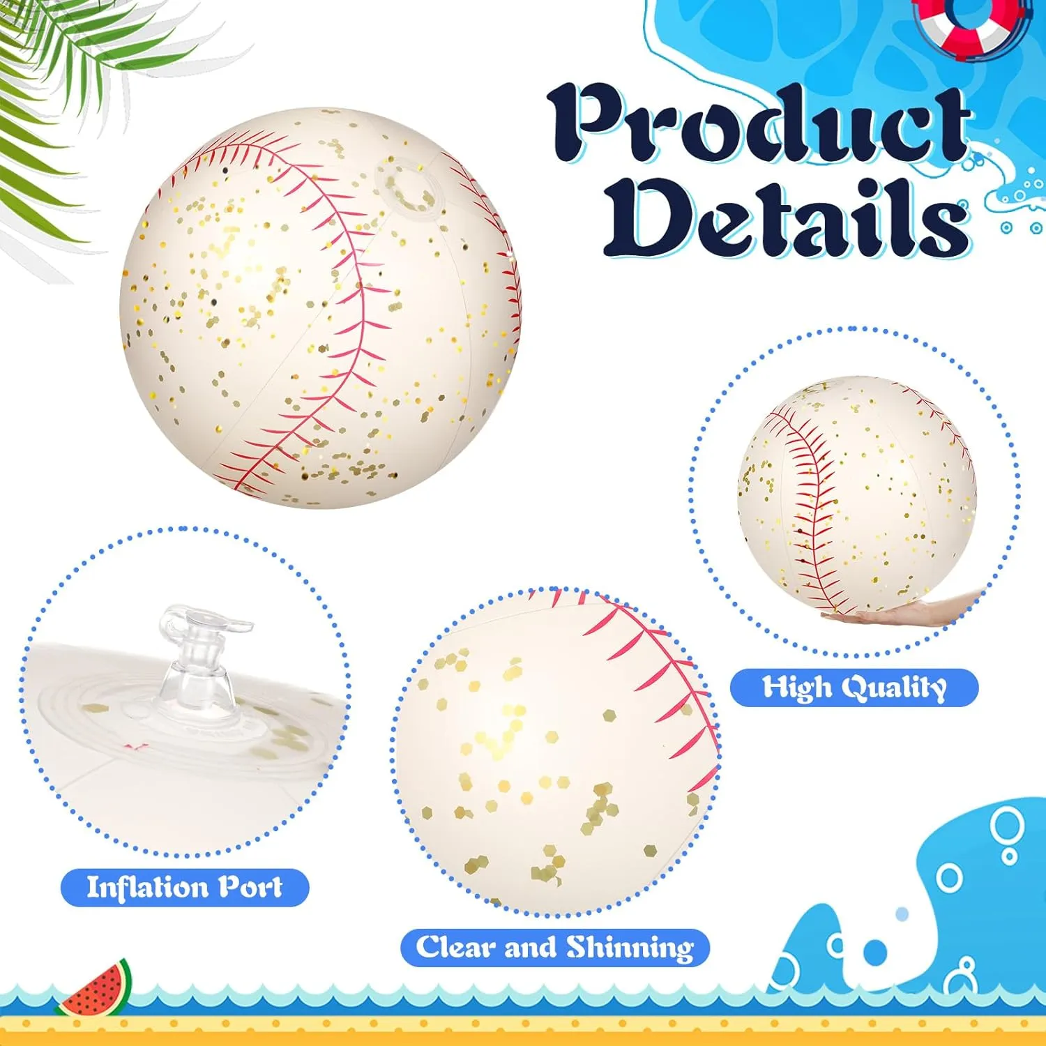Large Beach Balls 24 Inch Pool Clear Ball Beach Summer Parties Confetti Pool Party Decorations Inflated Party Ball for Summer Parties Birthday Pool Favors