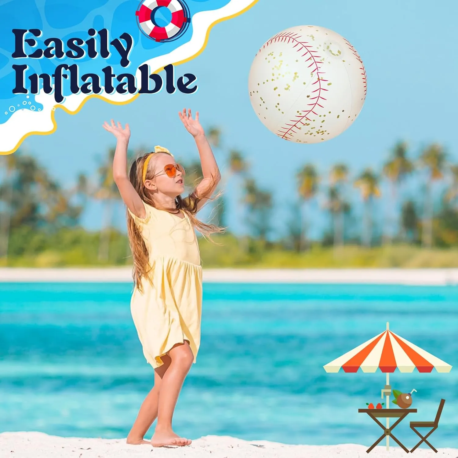 Large Beach Balls 24 Inch Pool Clear Ball Beach Summer Parties Confetti Pool Party Decorations Inflated Party Ball for Summer Parties Birthday Pool Favors