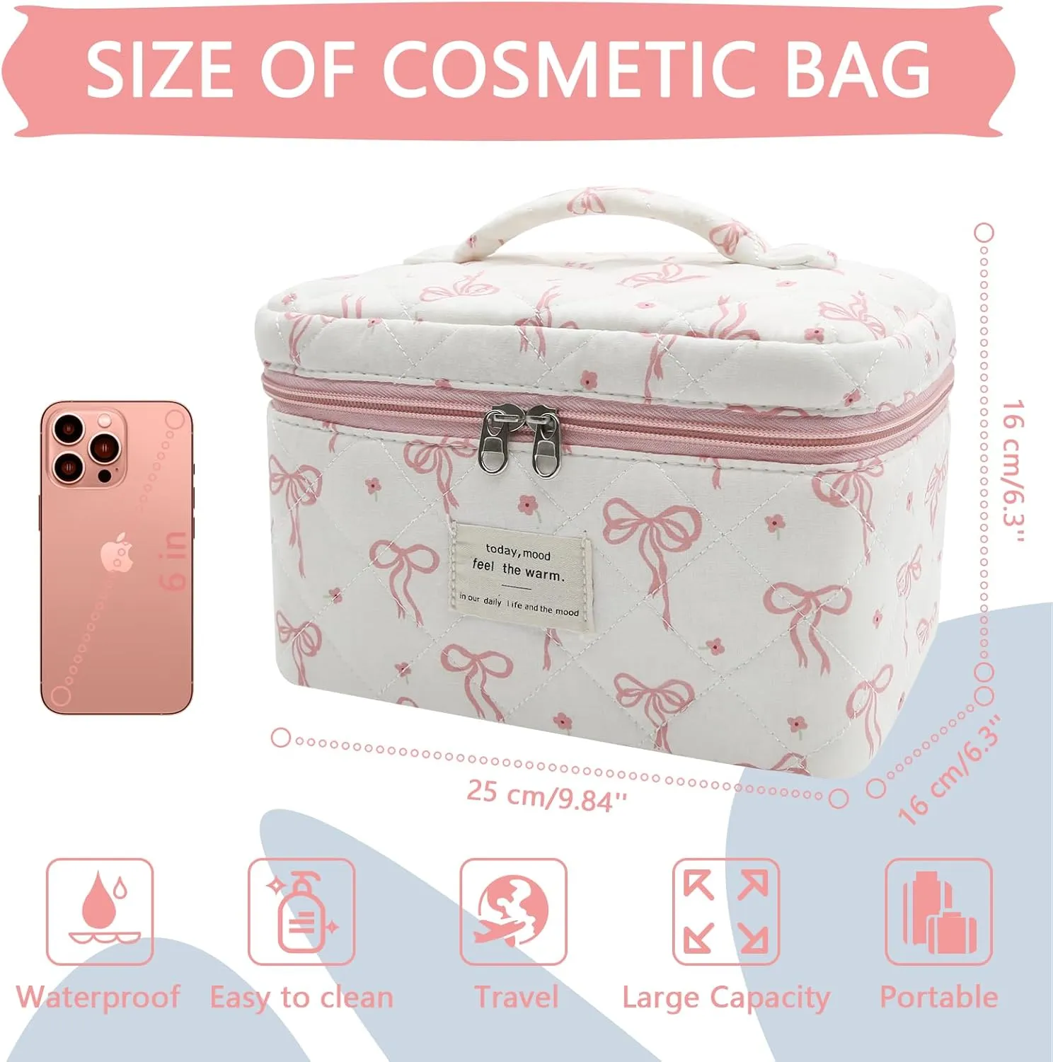 Large Makeup Bag, Cute Cosmetic Bag for Women Girls, Floral Coquette Aesthetic Toiletry Bag, Travel Make Up Organizer Bag (Pink Small Butterfly)