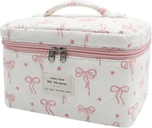 Large Makeup Bag, Cute Cosmetic Bag for Women Girls, Floral Coquette Aesthetic Toiletry Bag, Travel Make Up Organizer Bag (Pink Small Butterfly)