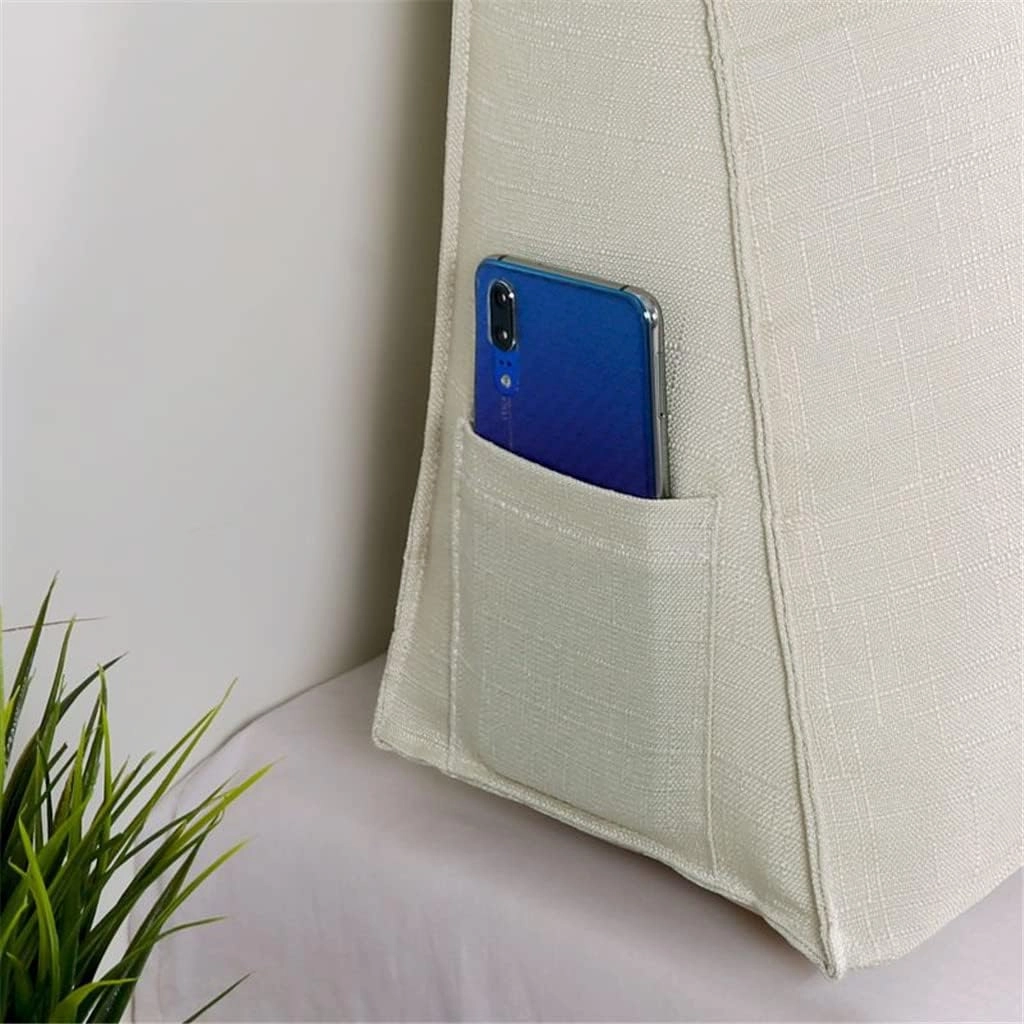 Large Triangular Wedge Headboard Pillow Soft Cotton Linen Backrest Pillows for Sitting in Bed Bed Back Positioning Support Daybed Reading Pillows with Removable Cover,Beige,Twin/39inch/100cm