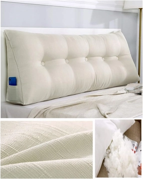 Large Triangular Wedge Headboard Pillow Soft Cotton Linen Backrest Pillows for Sitting in Bed Bed Back Positioning Support Daybed Reading Pillows with Removable Cover,Beige,Twin/39inch/100cm