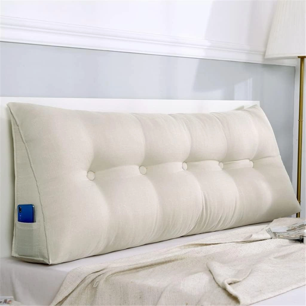Large Triangular Wedge Headboard Pillow Soft Cotton Linen Backrest Pillows for Sitting in Bed Bed Back Positioning Support Daybed Reading Pillows with Removable Cover,Beige,Twin/39inch/100cm