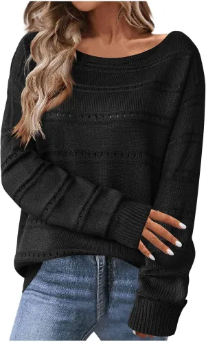 Lastesso Fall Sweaters for Women 2024 Lightweight Soft Long Sleeve Sweater Breathable Knitted Long Sleeve Slouchy Clothes