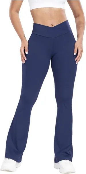 Lastesso Flare Leggings for Women High Waist Classiac Yoga Gym Pants with Pockets Tummy Control Going Out Workout Leggings