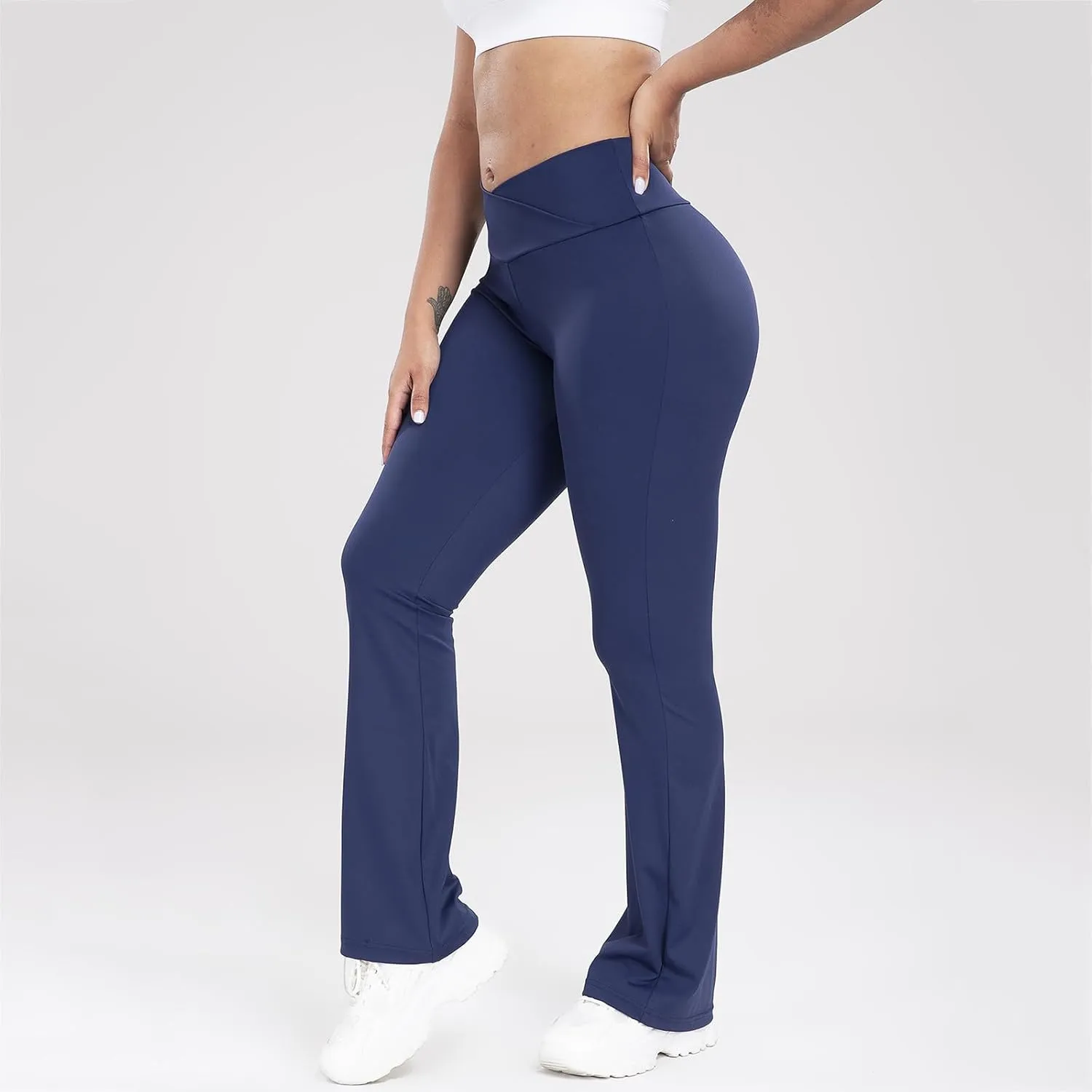 Lastesso Flare Leggings for Women High Waist Classiac Yoga Gym Pants with Pockets Tummy Control Going Out Workout Leggings
